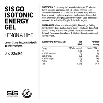 SIS GO Gel Energético Isotónico 6x60ml Limón/Lima #2